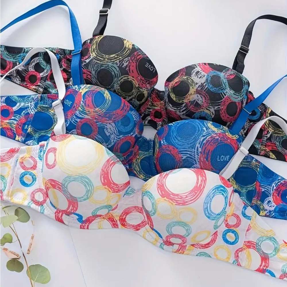 Colorful Women's Printed Bras Set